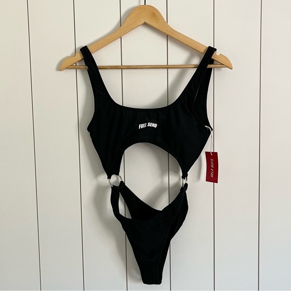 Nelk Boys Full Send Black Cutout One Piece Swimsuit - Picture 1 of 3